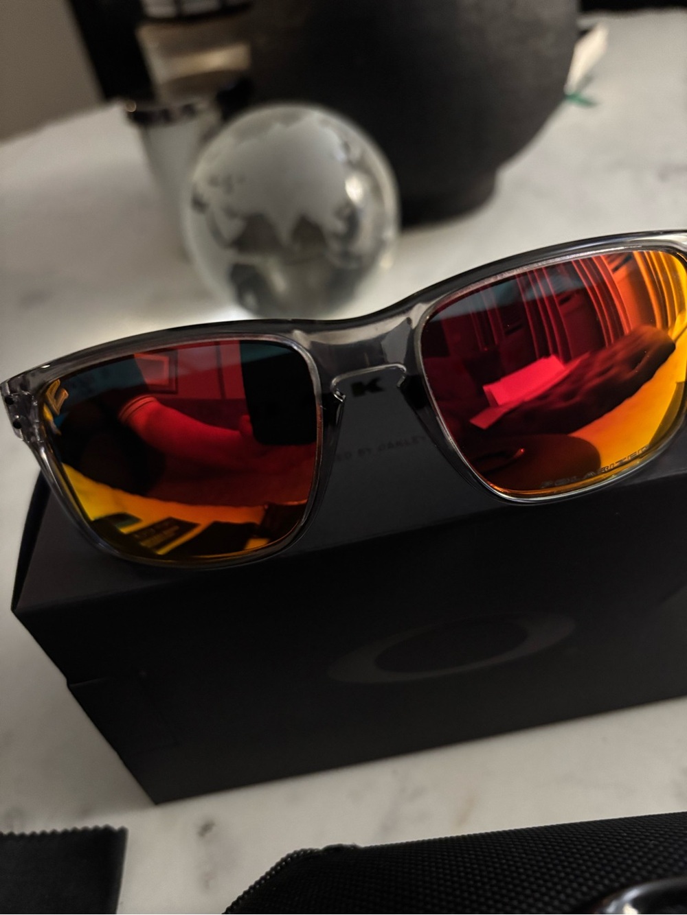 Oakley Holbrook Sunglasses Clear Frame with Red and Orange Mirrored Lenses